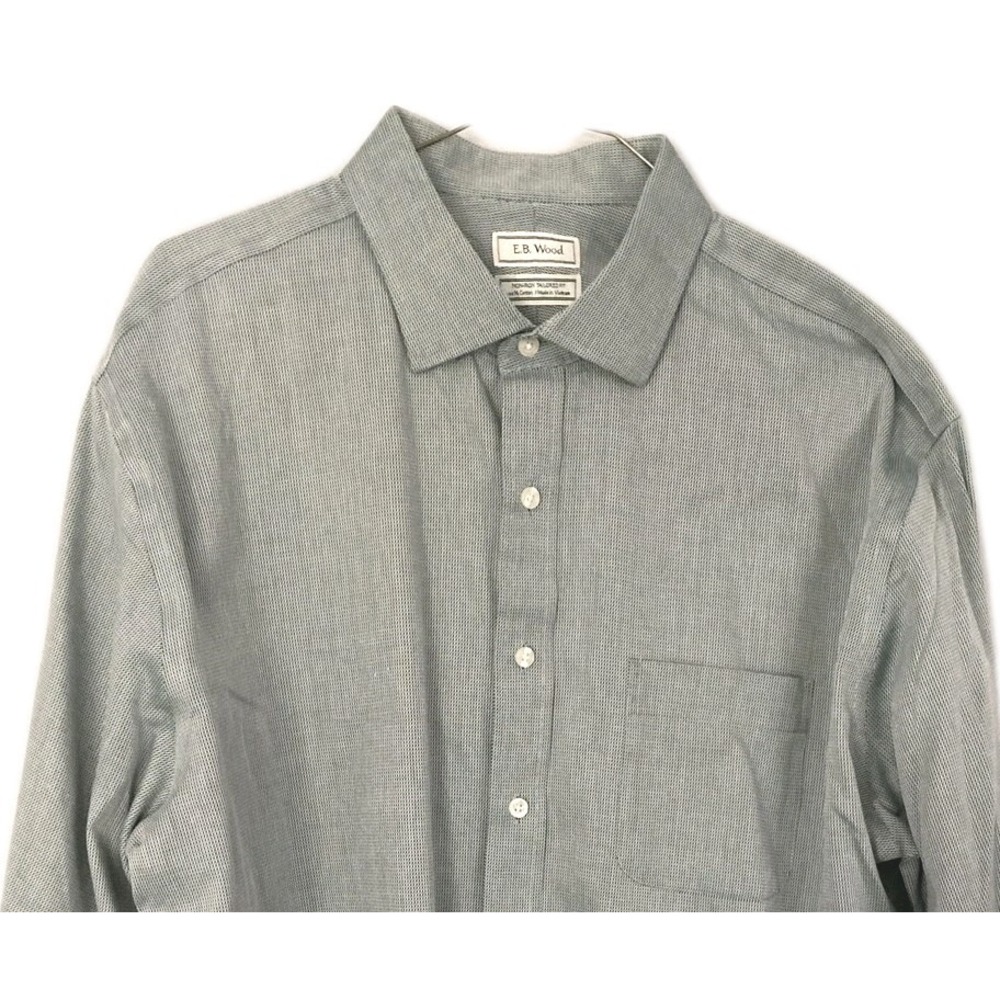 E.B. Wood Shirt Men 17.5 34/35 Diamond Pattern NonIron Tailored Fit Dress Cotton